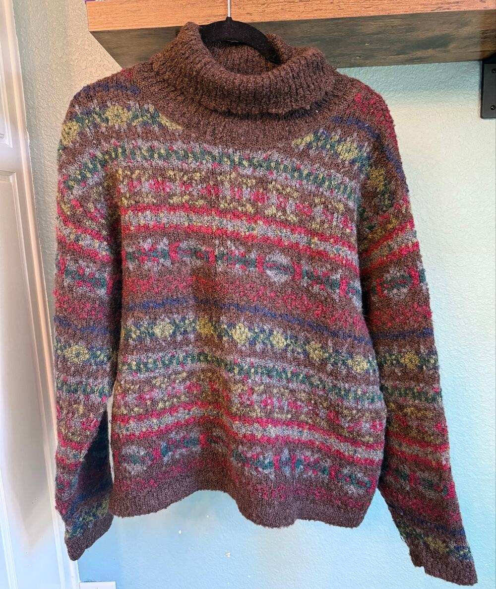 Vintage Gap 90s Mohair Wool Blend Turtleneck Sweater XL Multicolor Chunky Knit